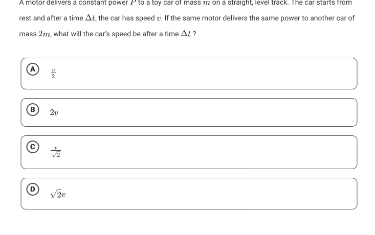 A motor delivers a constant power P to a toy car