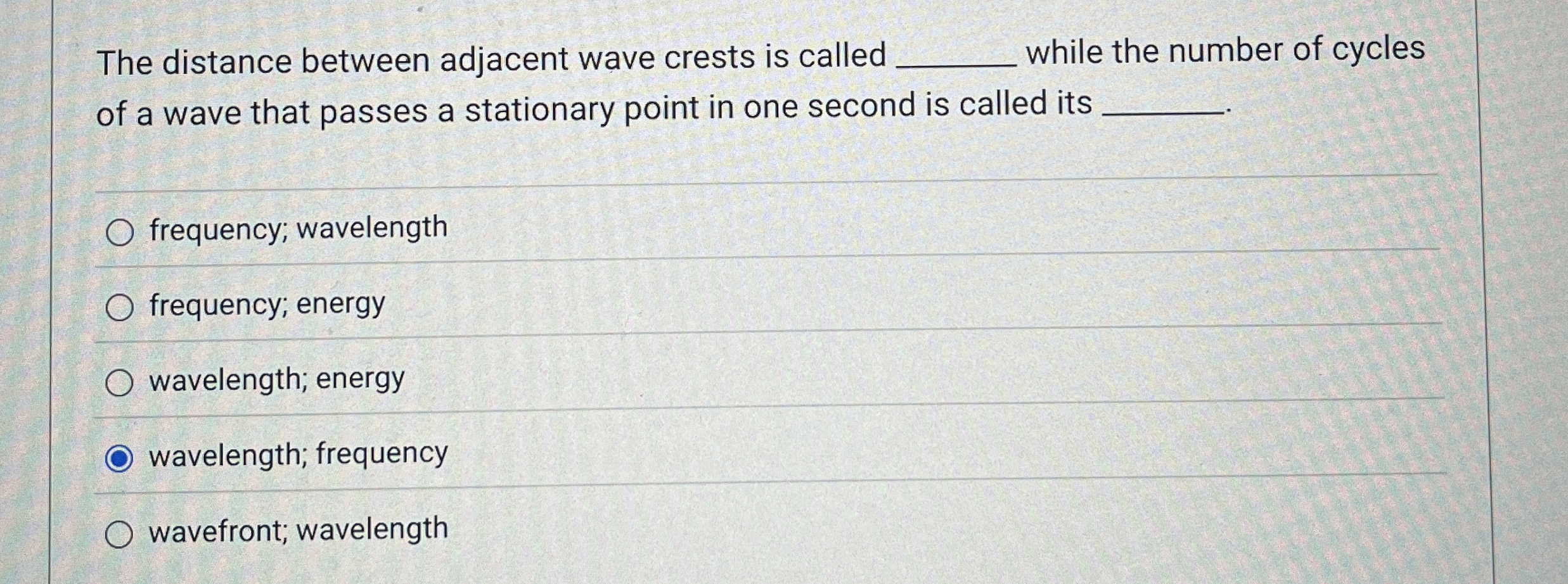 The distance between adjacent wave crests is