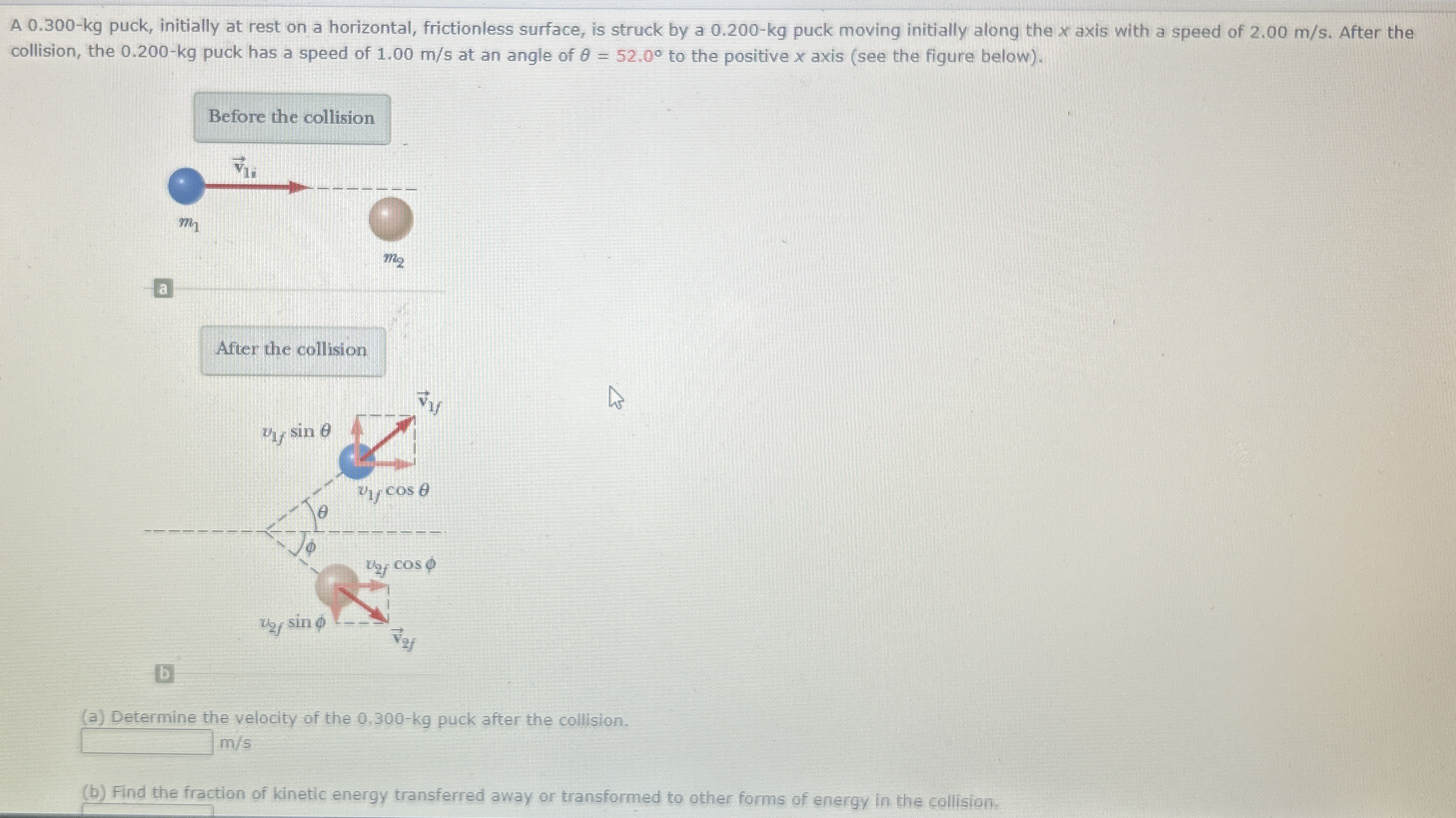 A 0 . 3 0 0 - k g puck, initially at rest on a