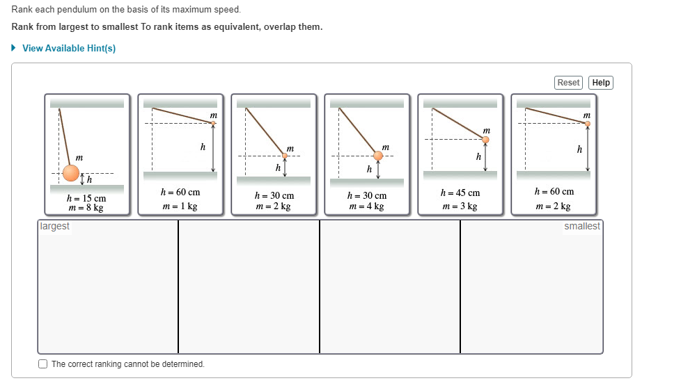 Rank each pendulum on the basis of its maximum