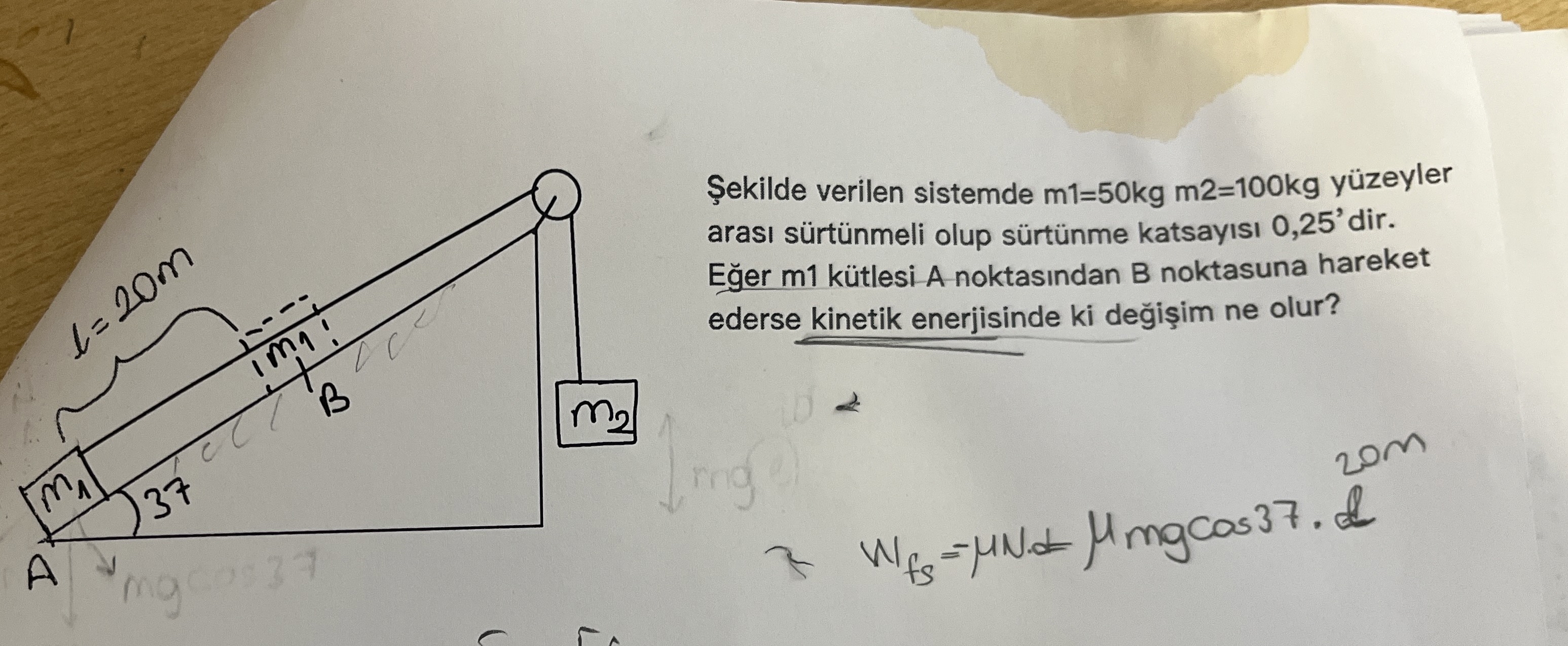 ekilde verilen sistemde m 1 = 5 0 k g m 2 = 1 0 0