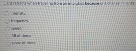 Light refracts when traveling from air into glass