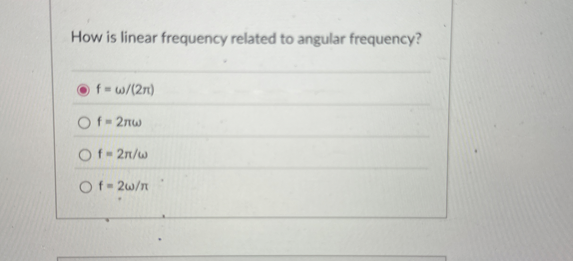 How is linear frequency related to angular