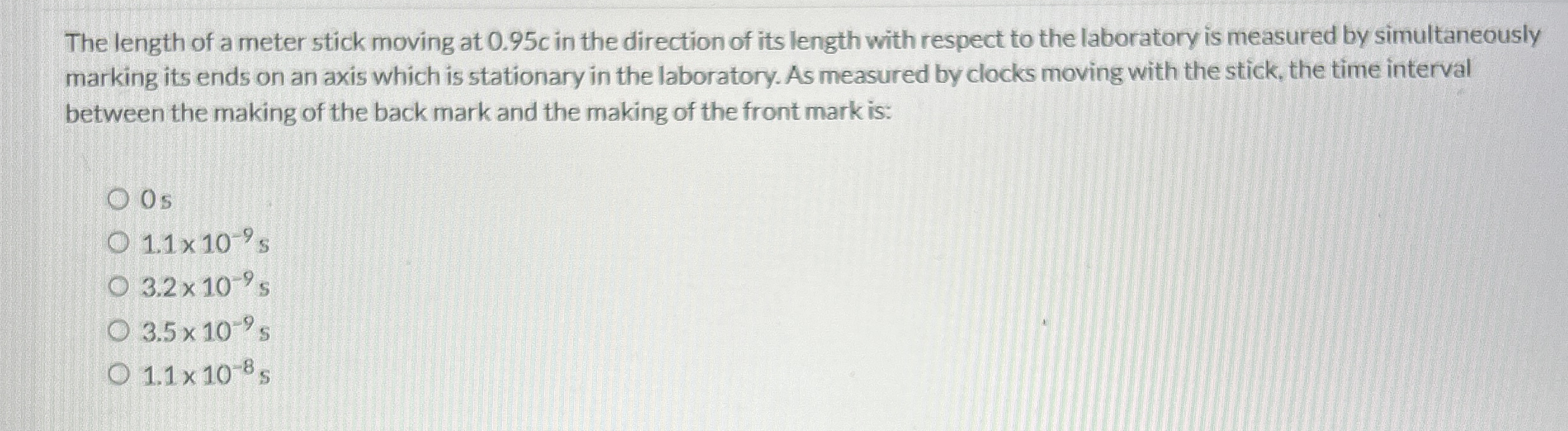 The length of a meter stick moving at 0 . 9 5 c