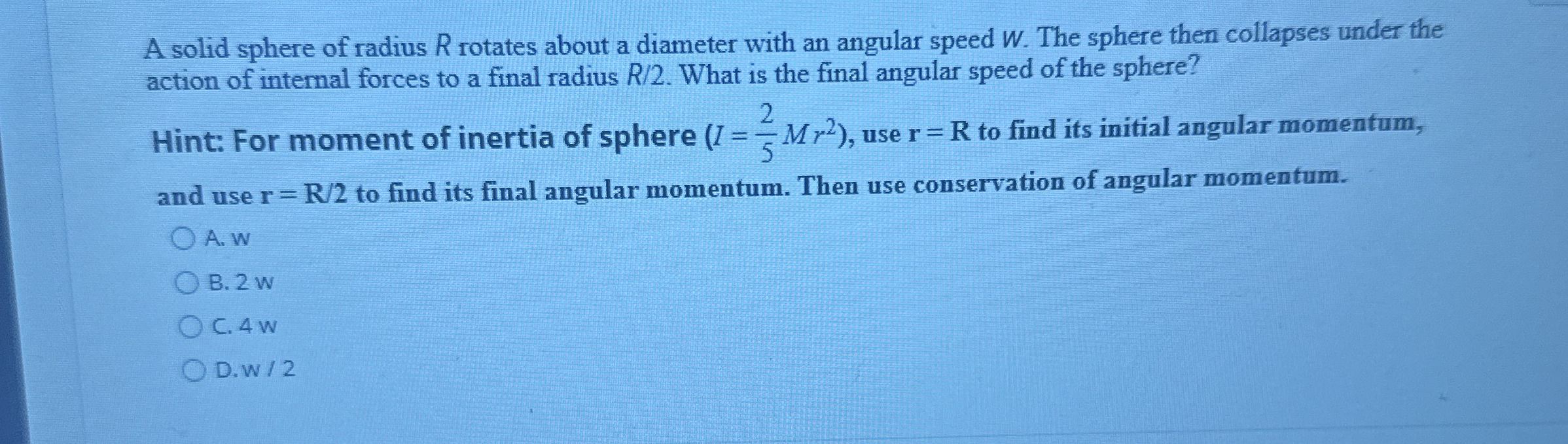 A solid sphere of radius R rotates about a