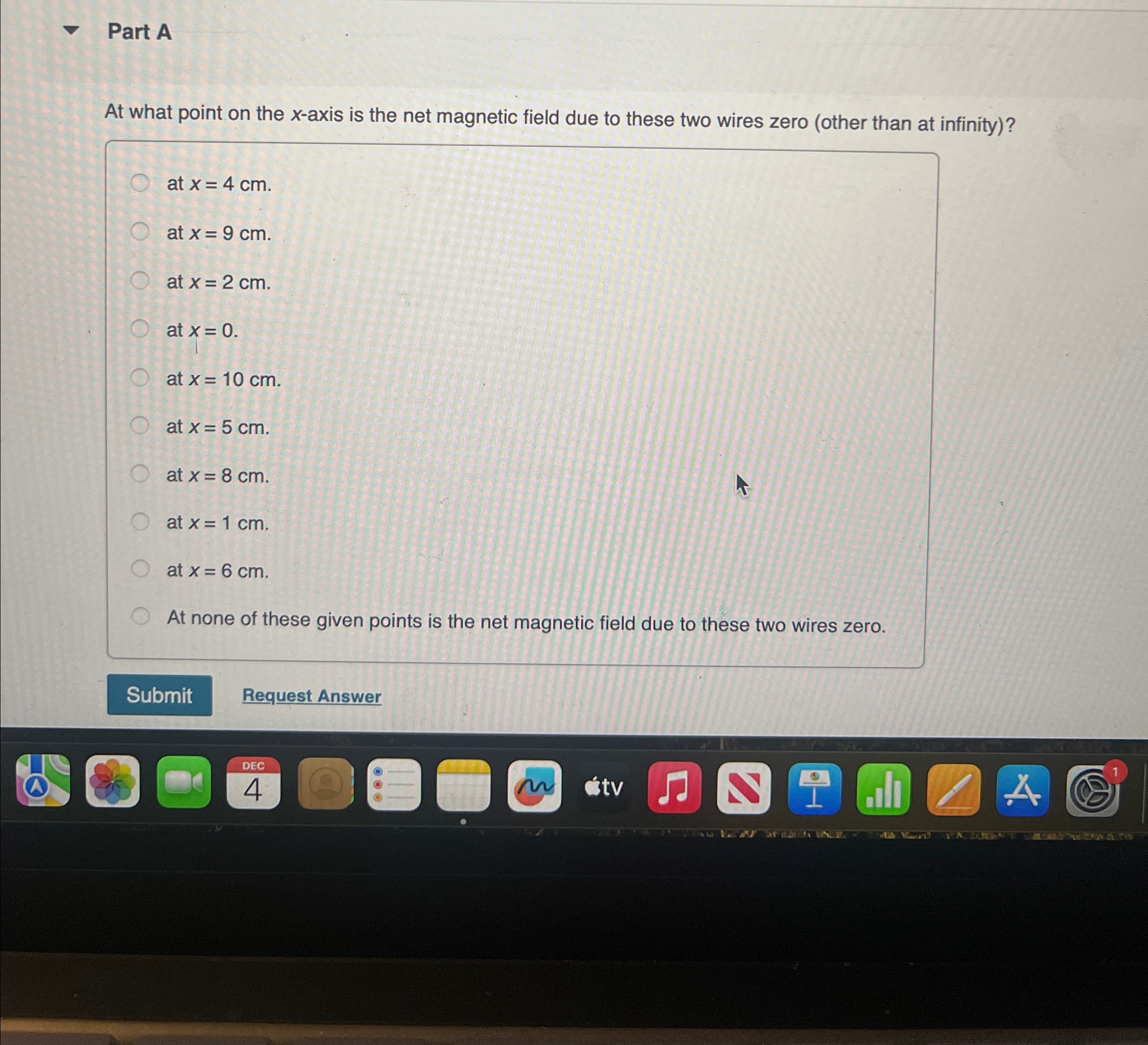 Part A At what point on the x - axis is the net
