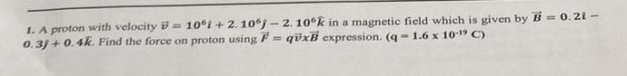 A proton with velocity vec ( v ) = 1 0 6 hat ( i