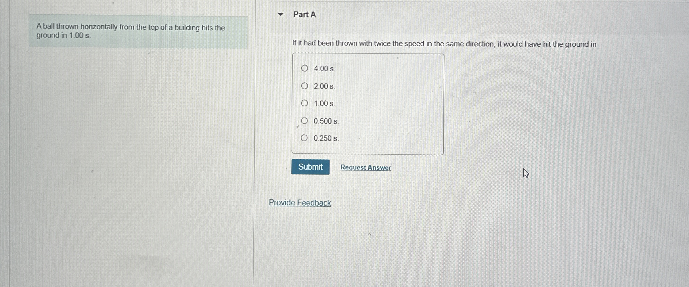 A ball thrown horizontally from the top of a