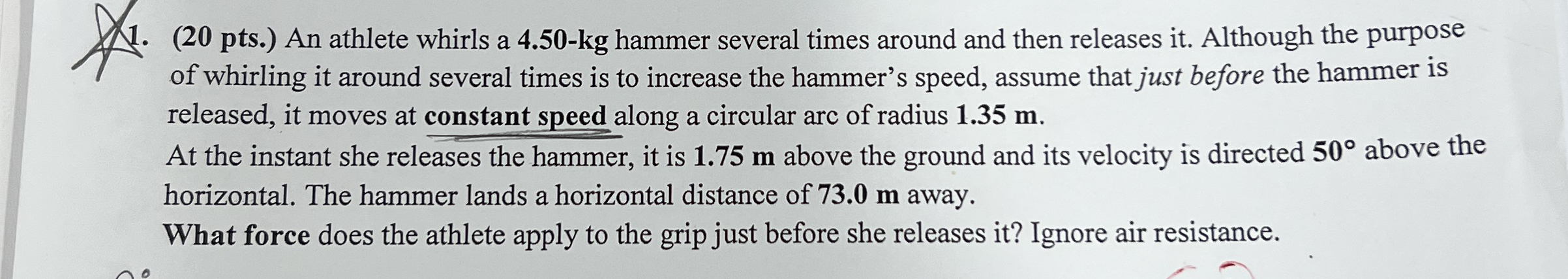 ( 2 0 pts . ) An athlete whirls a 4 . 5 0 - kg