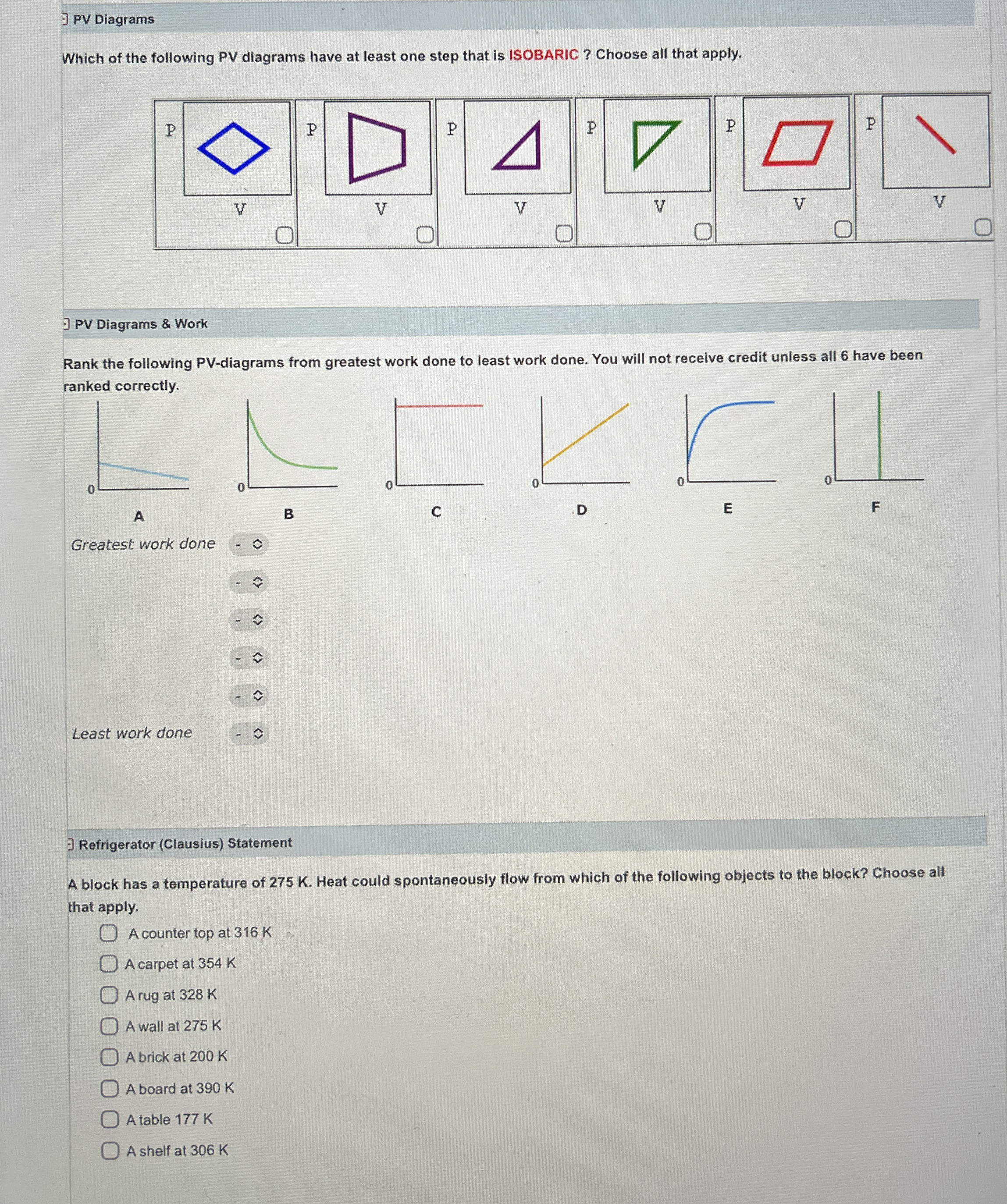 E E PV Diagrams Which of the following PV