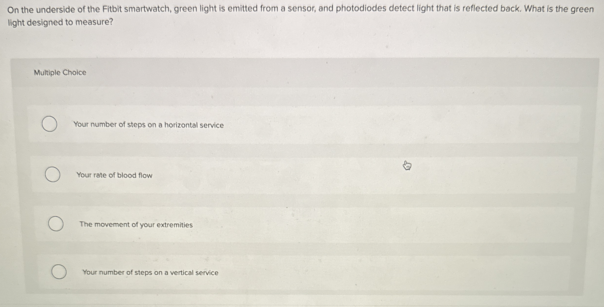On the underside of the Fitbit smartwatch, green