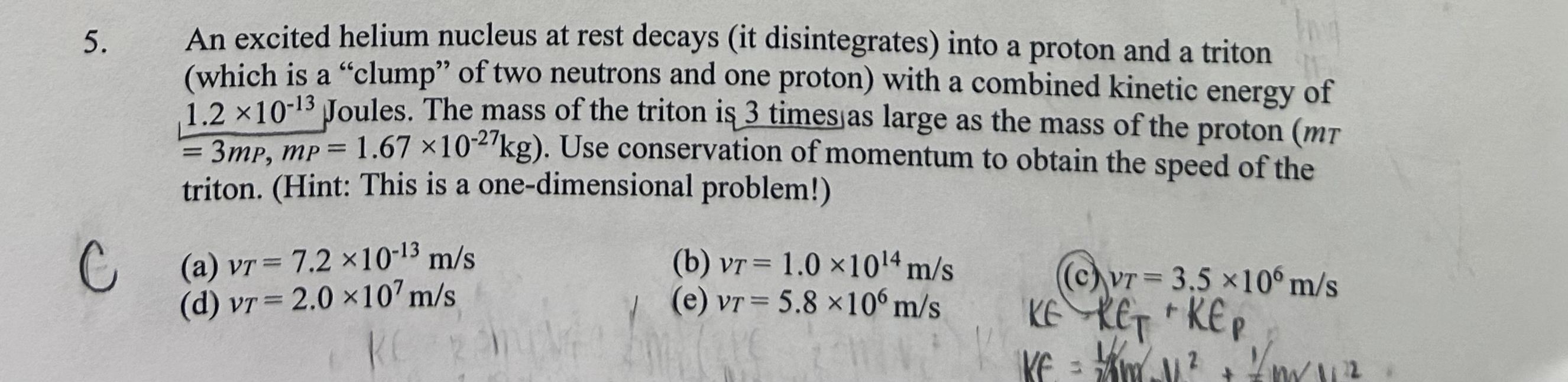 An excited helium nucleus at rest decays ( it