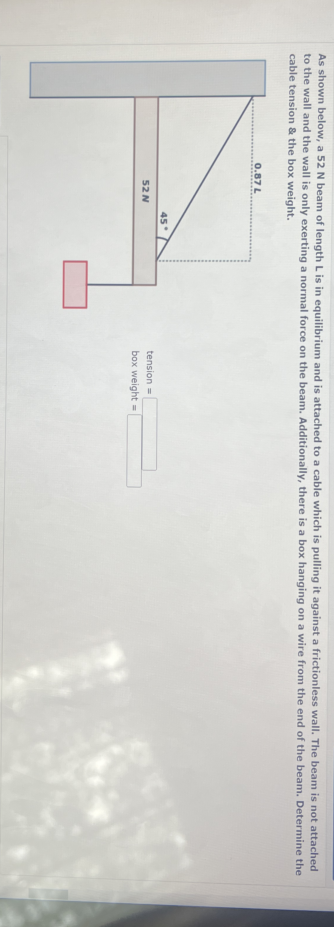 As shown below, a 5 2 N beam of length L is in