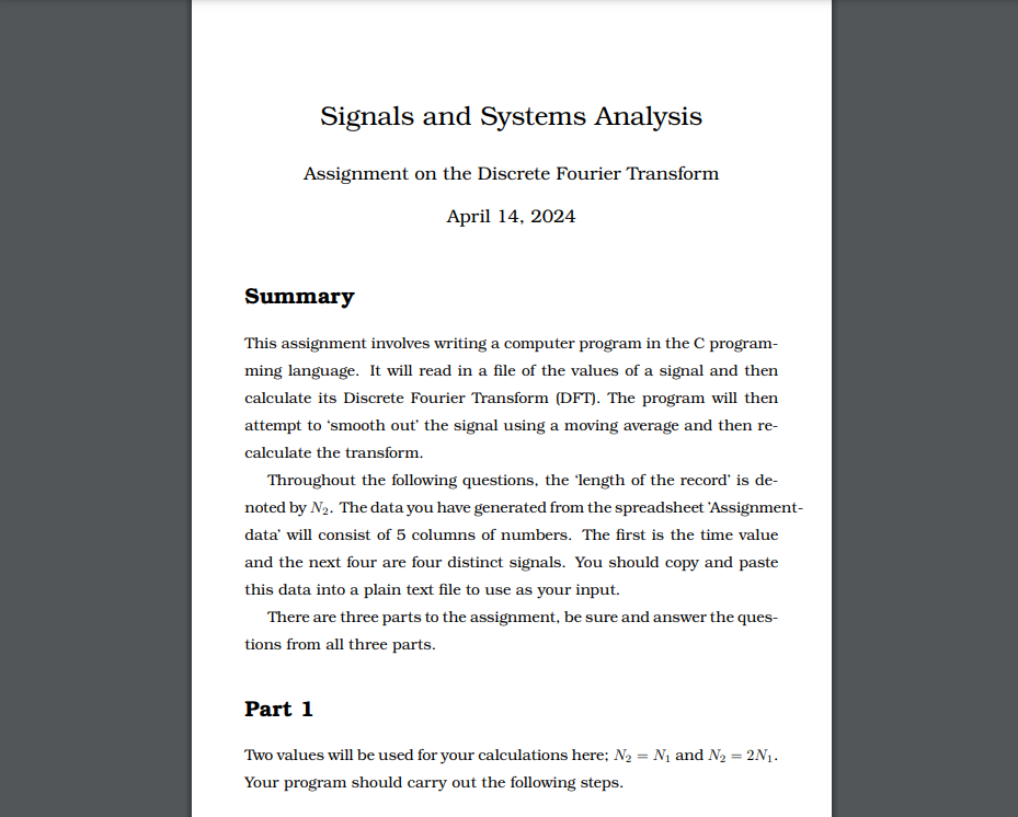 Signals and Systems Analysis Assignment on the