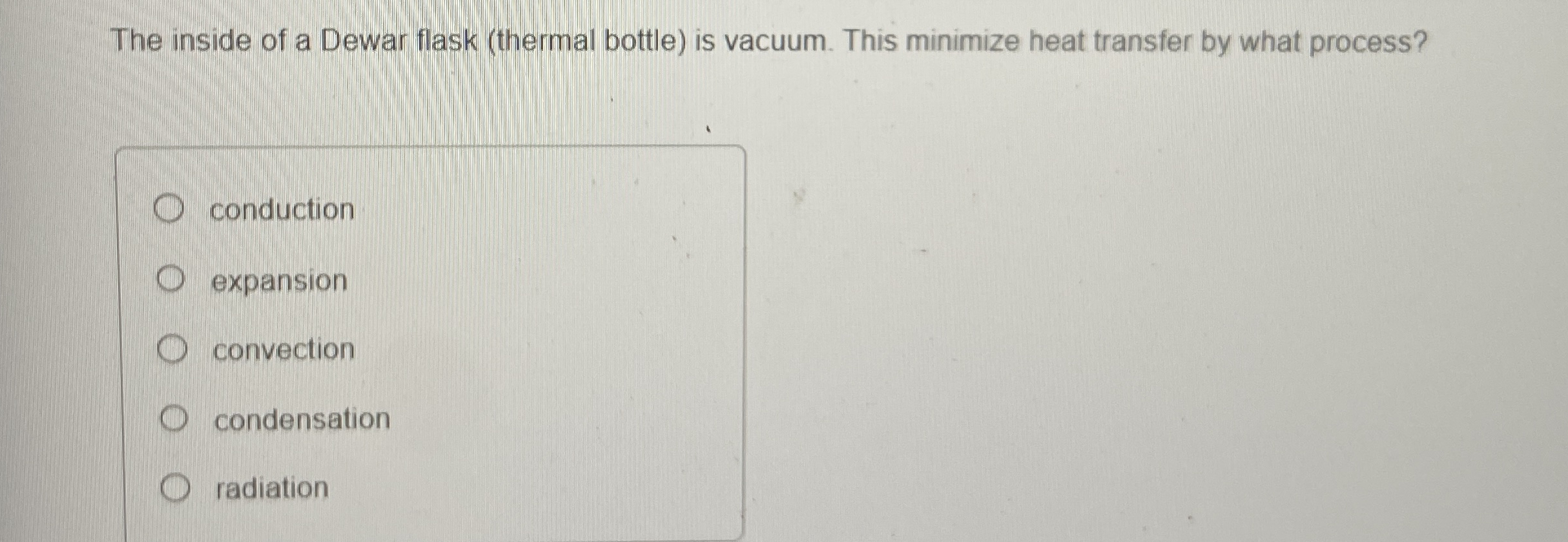 The inside of a Dewar flask ( thermal bottle ) is