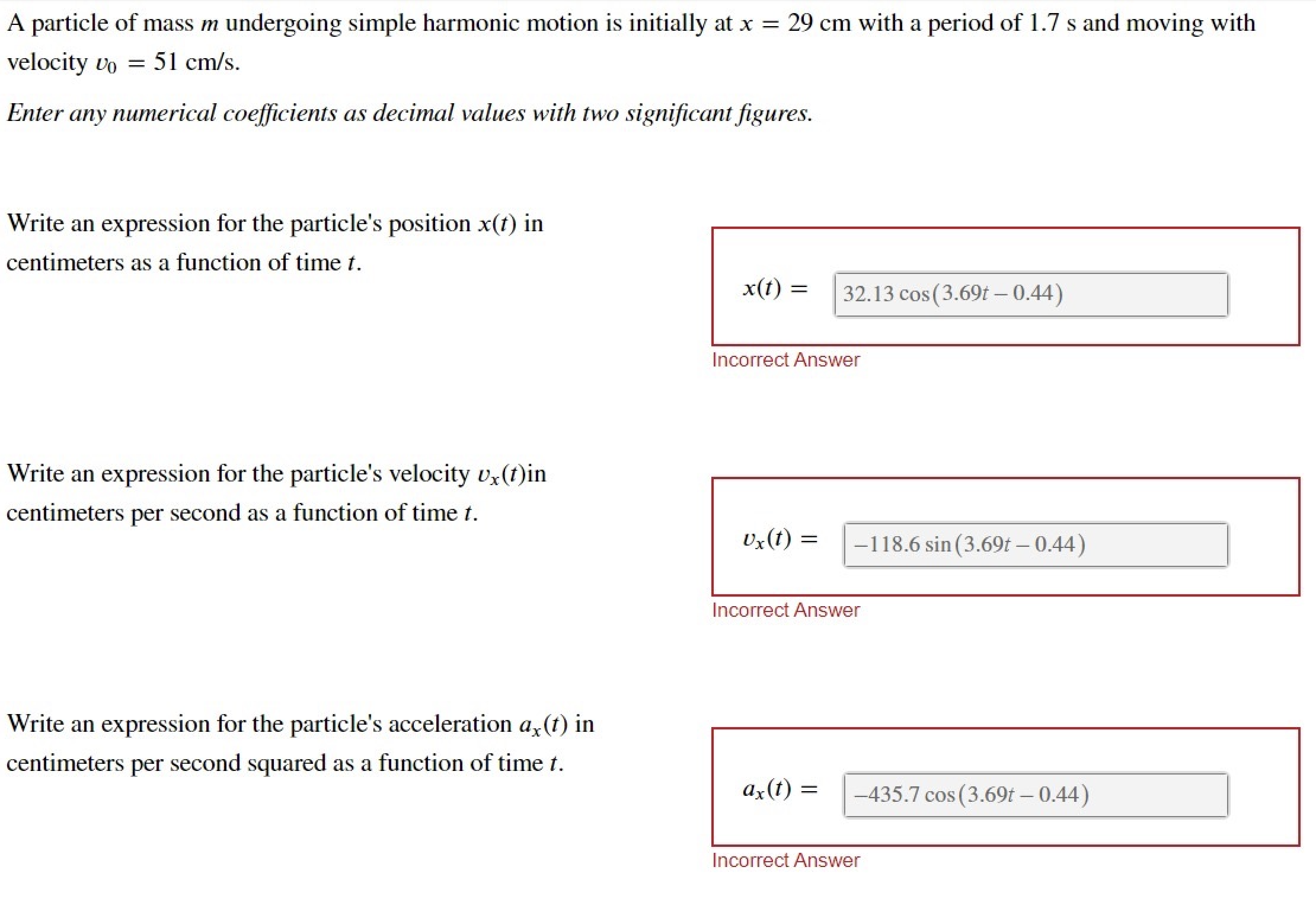 A particle of mass m undergoing simple harmonic