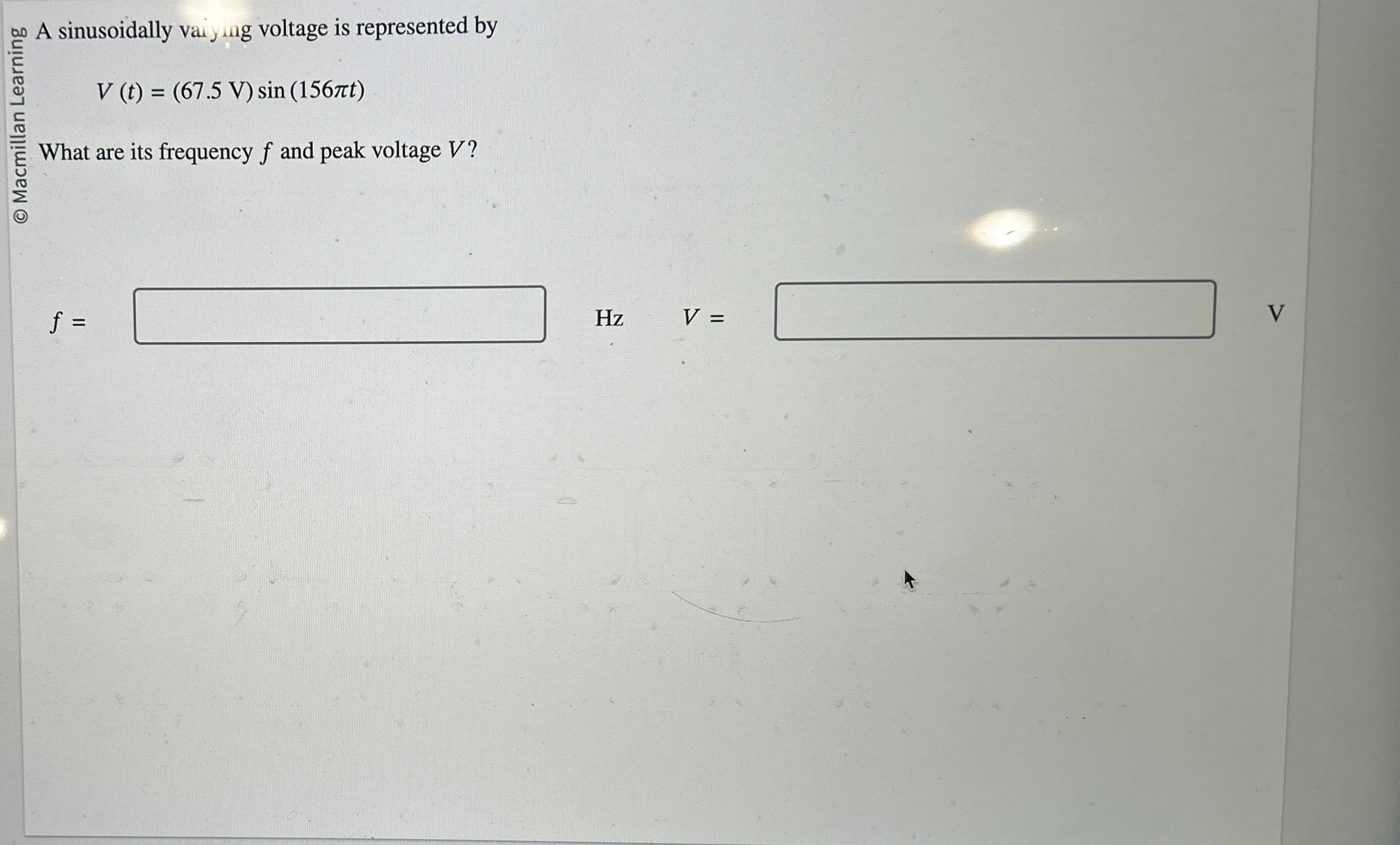 A sinusoidally vaiying voltage is represented by