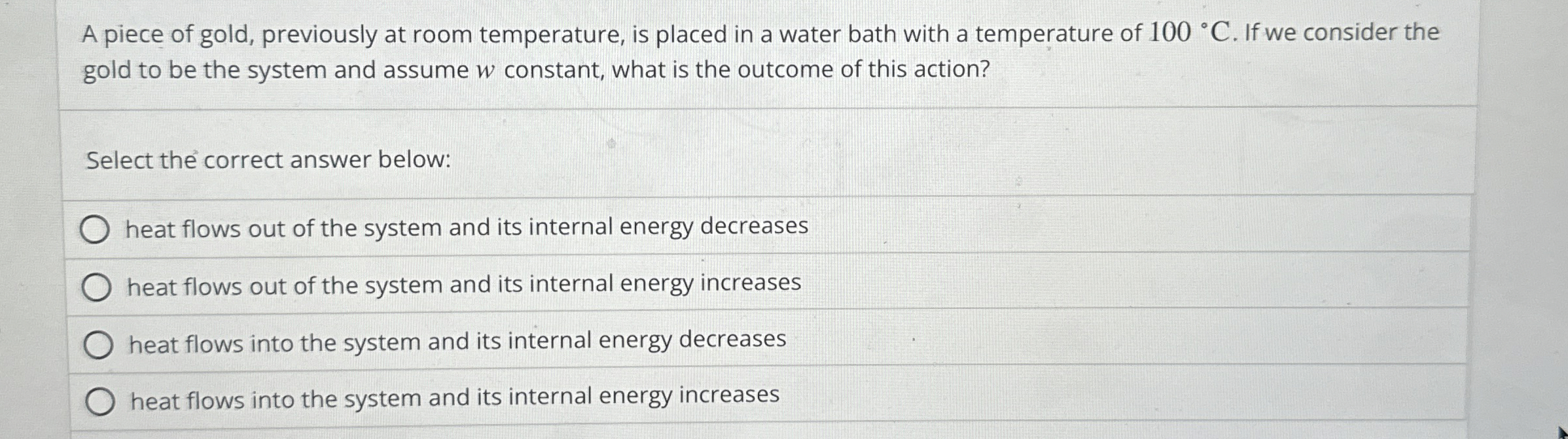 A piece of gold, previously at room temperature,