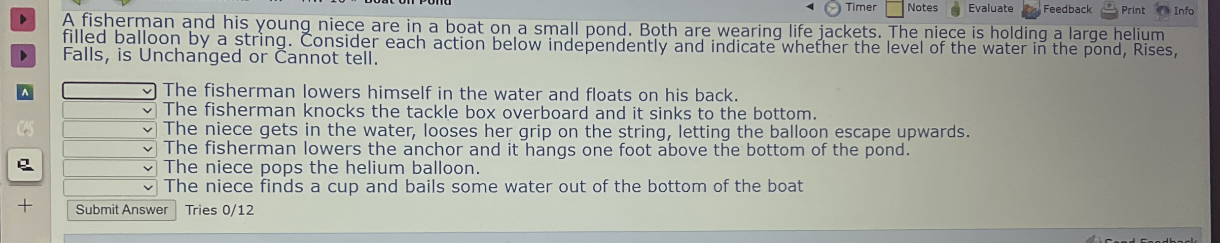 Timer Notes Evaluate Feedback Print Info A