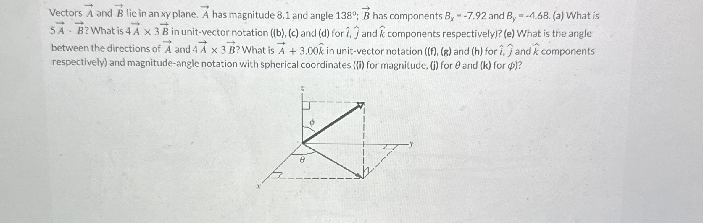 Vectors vec ( A ) and vec ( B ) lie in an xy