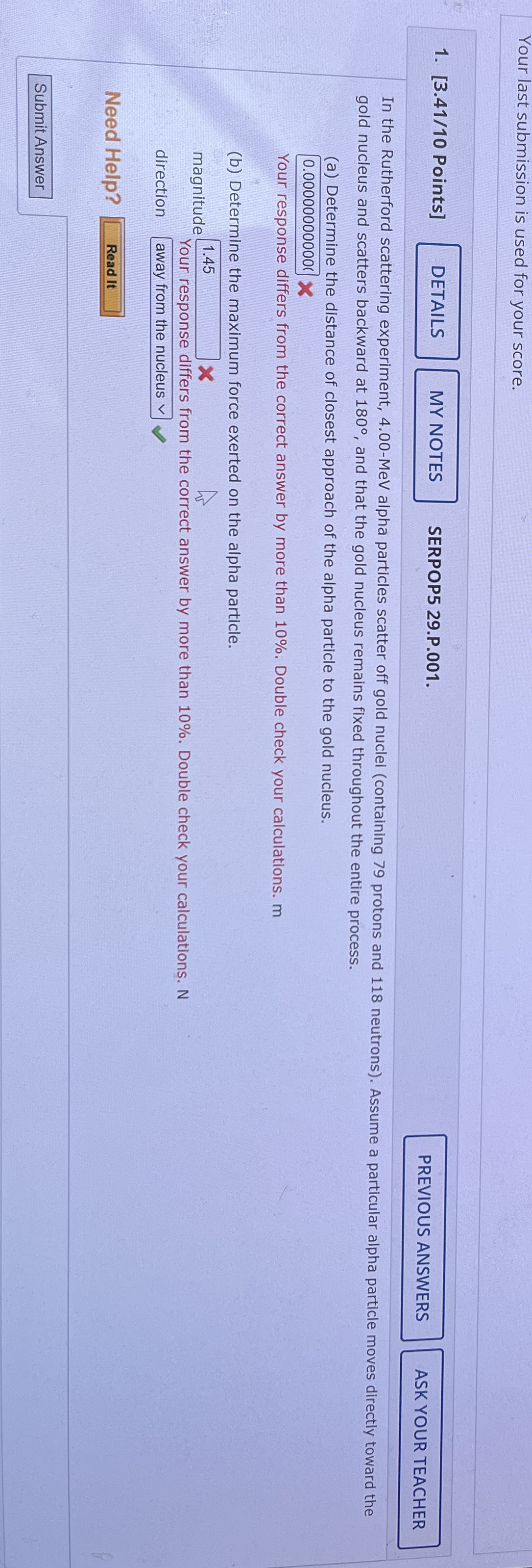 Your last submission is used for your score.