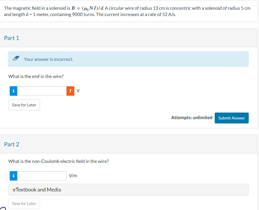 The magnetic field in a solenoid is \ ( B = \