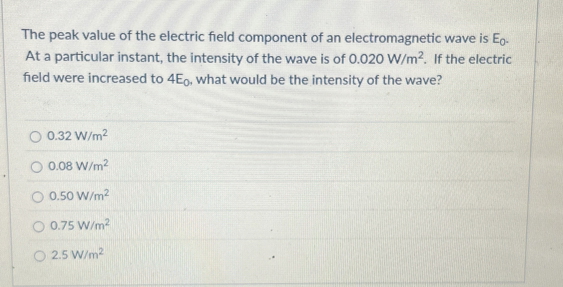 The peak value of the electric field component of