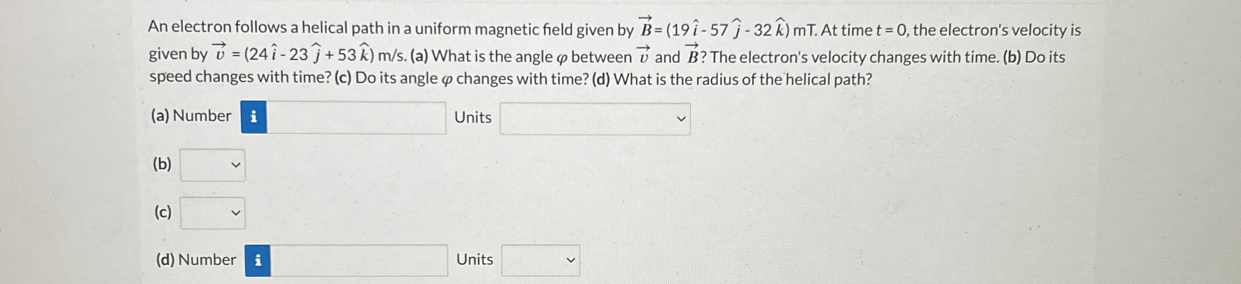 An electron follows a helical path in a uniform
