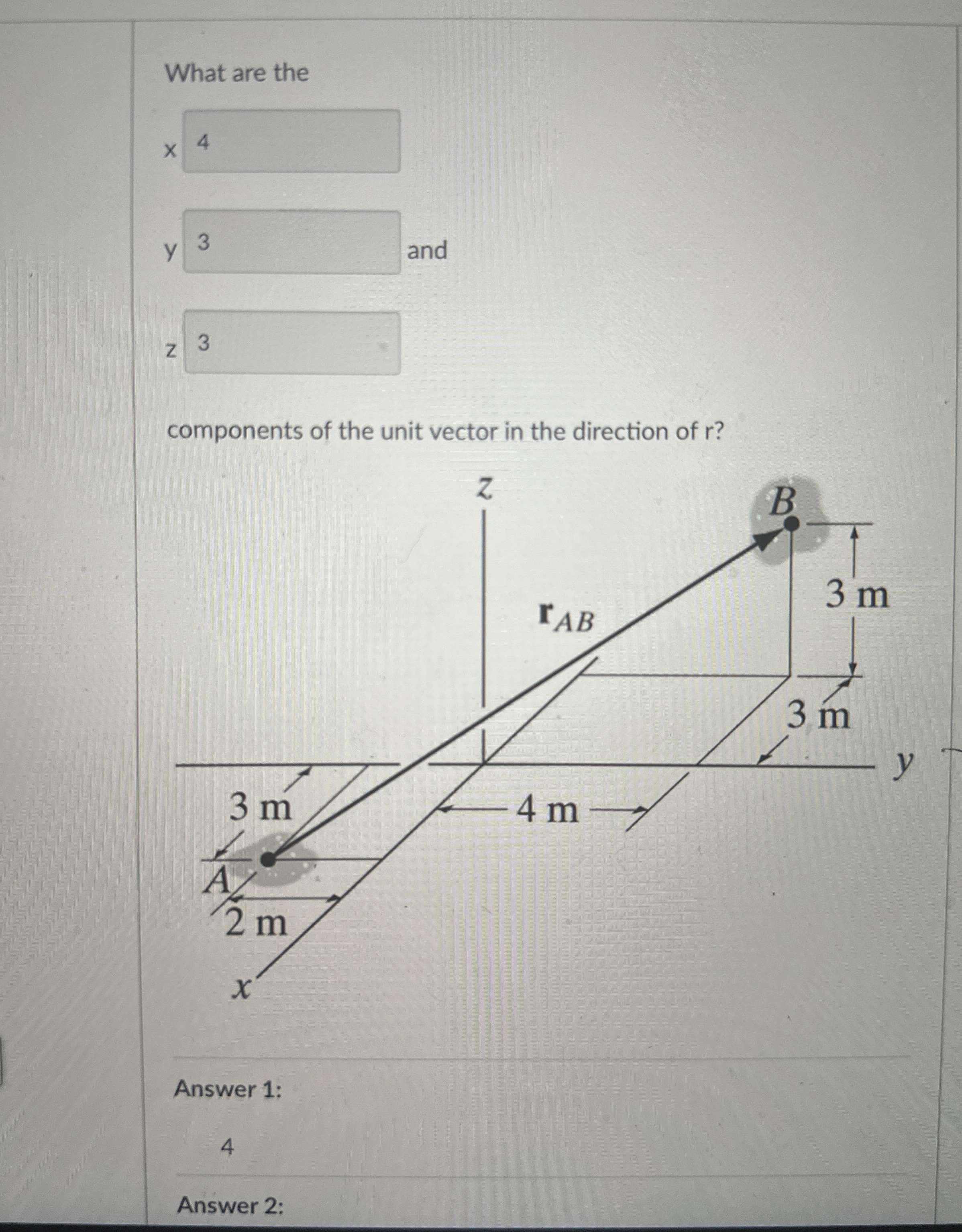 What are the x y and z components of the unit