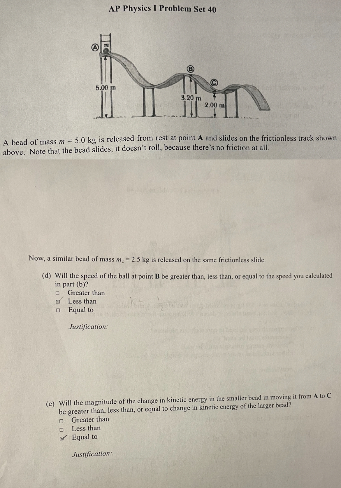 AP Physics I Problem Set 4 0 A bead of mass m = 5