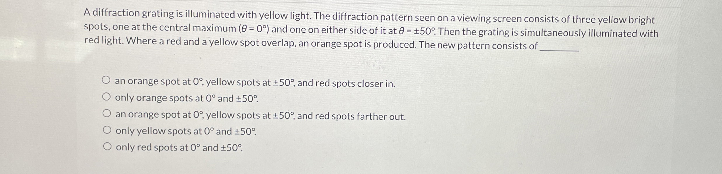 A diffraction grating is illuminated with yellow