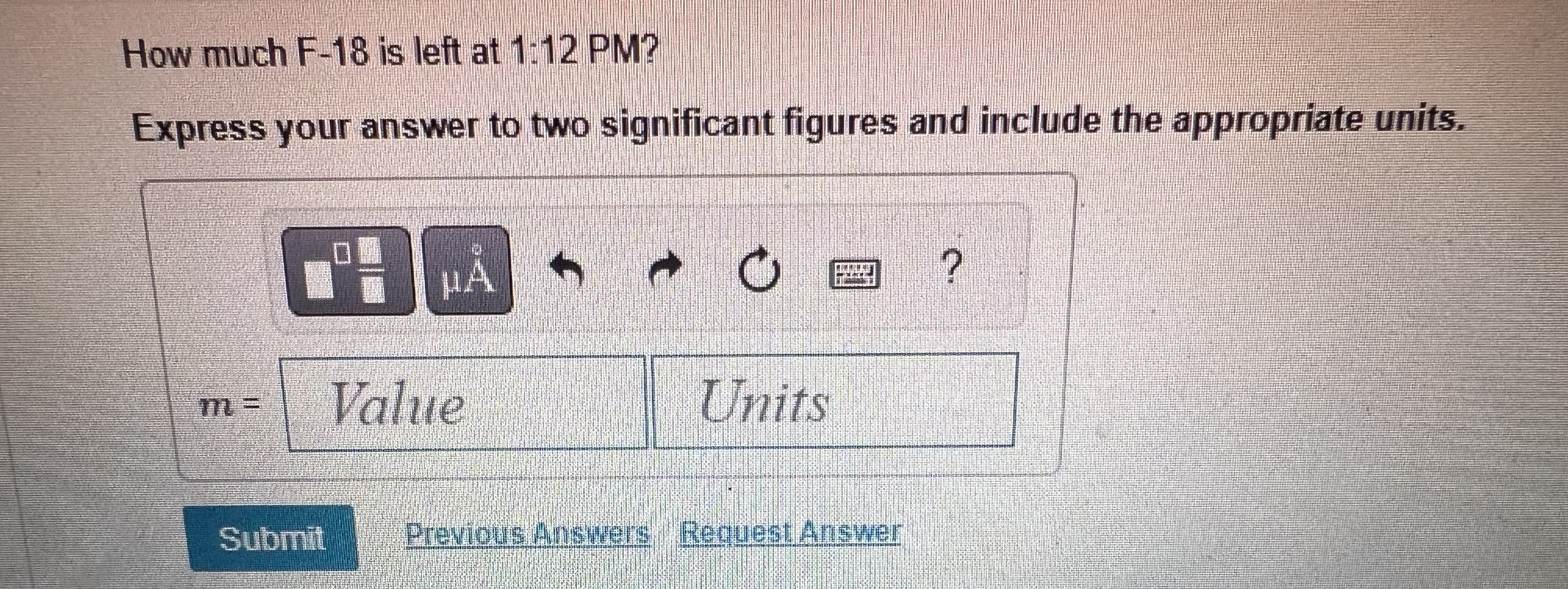 How much F - 1 8 is left at 1 : 1 2 PM ? Express