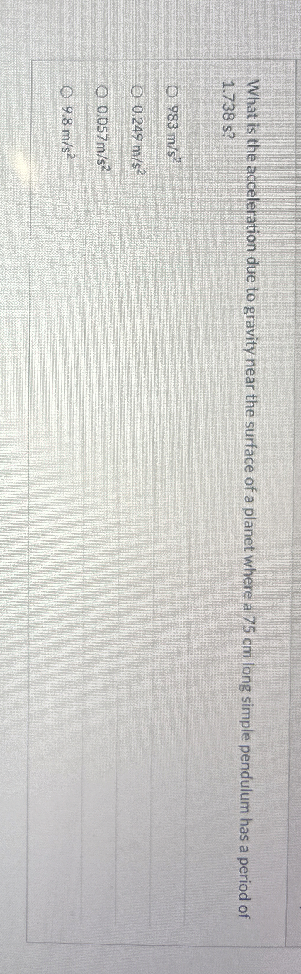 What is the acceleration due to gravity near the