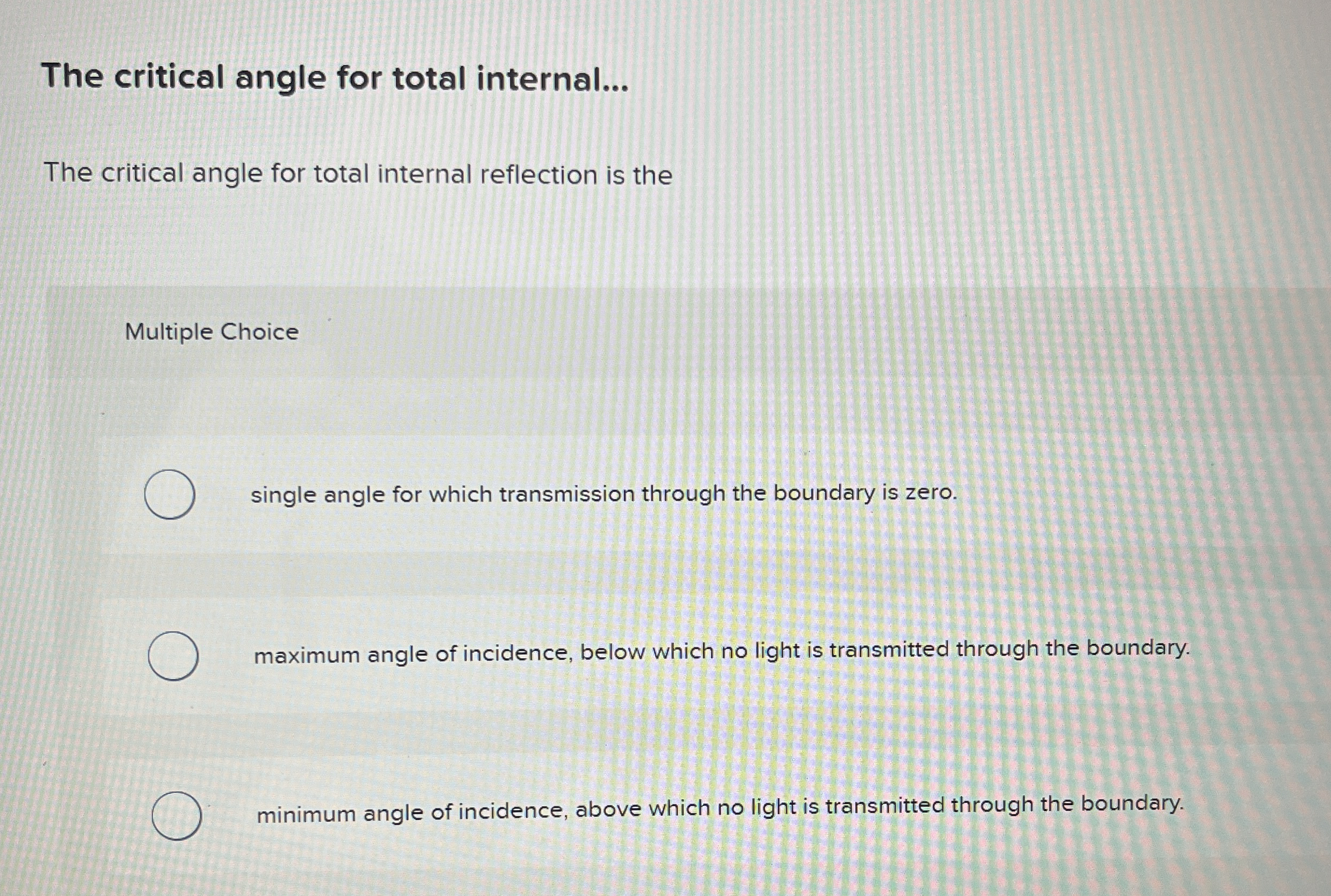 The critical angle for total internal... The