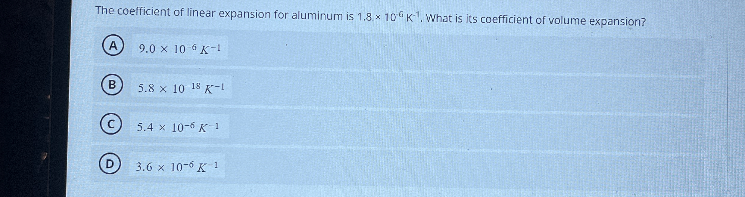The coefficient of linear expansion for aluminum