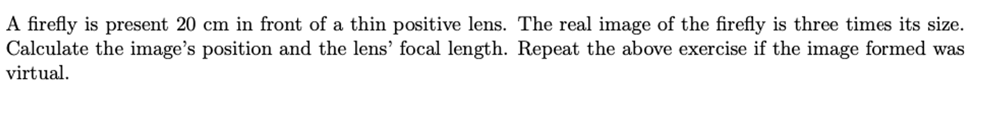 A firefly is present 2 0 cm in front of a thin
