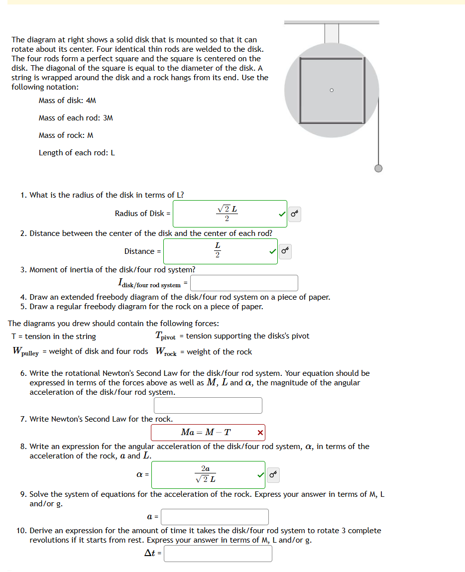 The diagram at right shows a solid disk that is