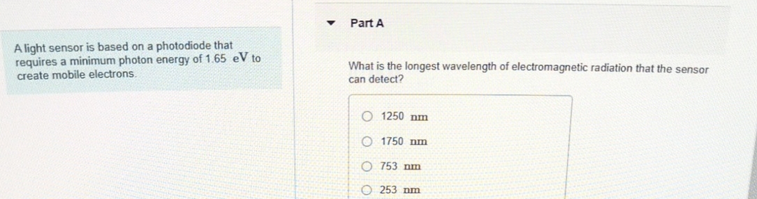 A light sensor is based on a photodiode that Part