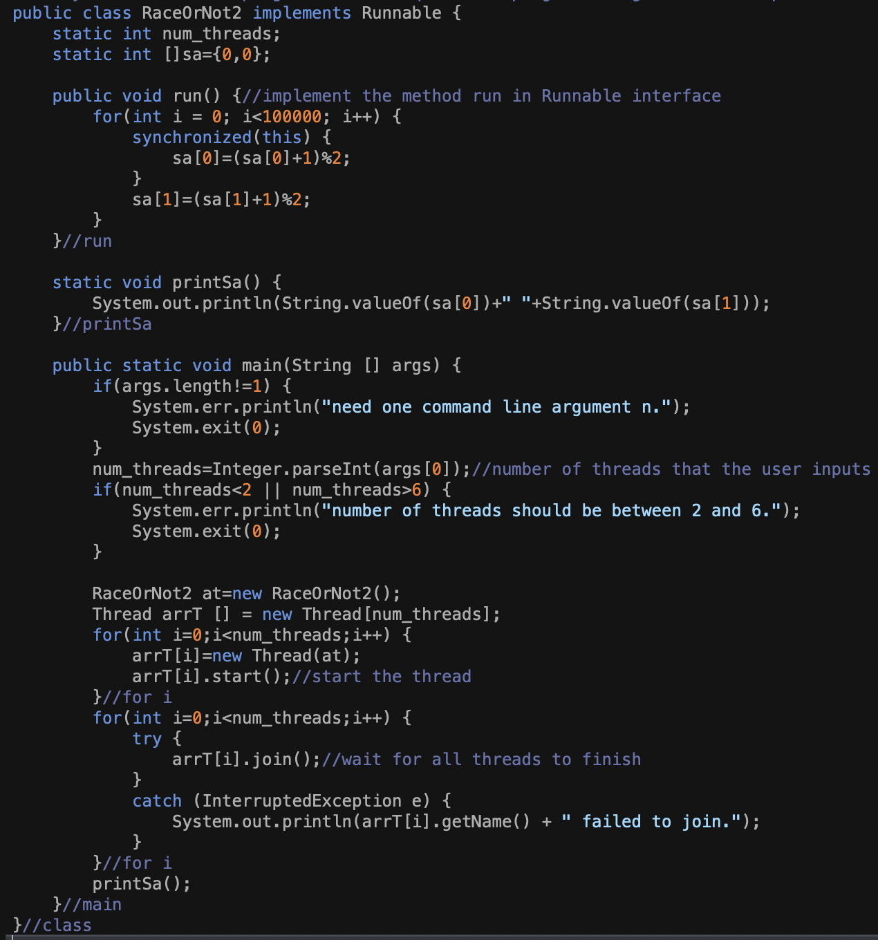 Read given code RaceOrNot 2 . java and write all