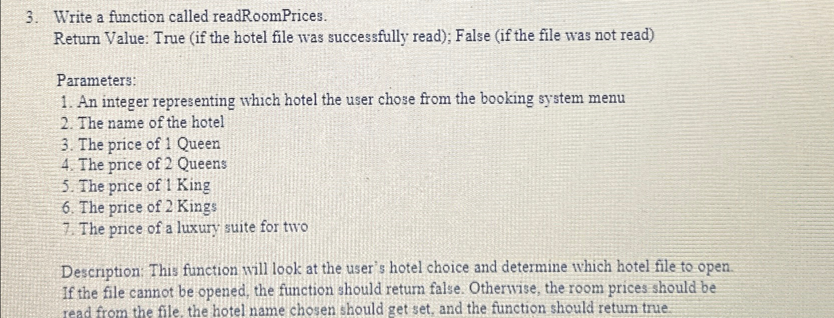Write a function called readRoomPrices. Retum