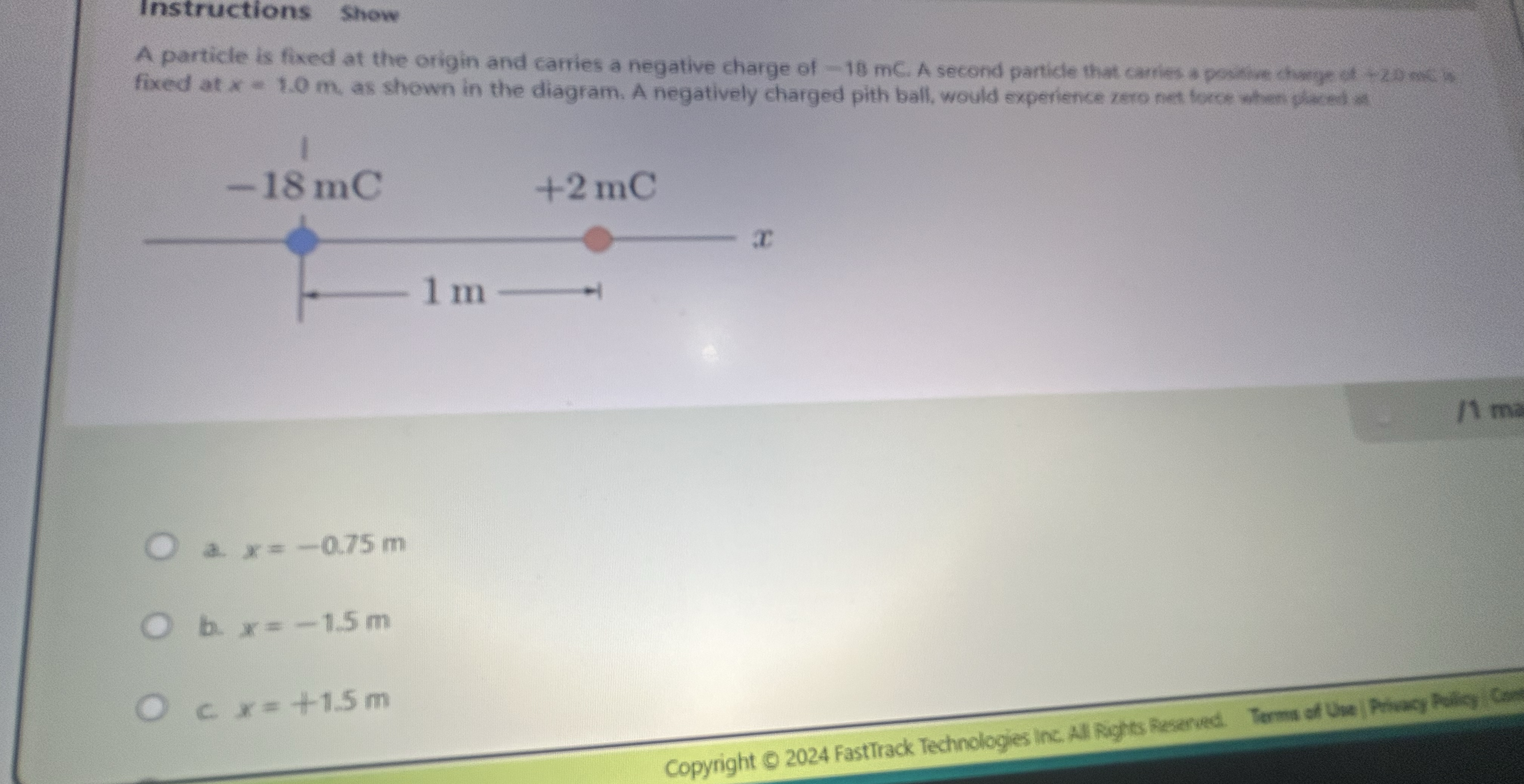 Instructions show A particle is fixed at the