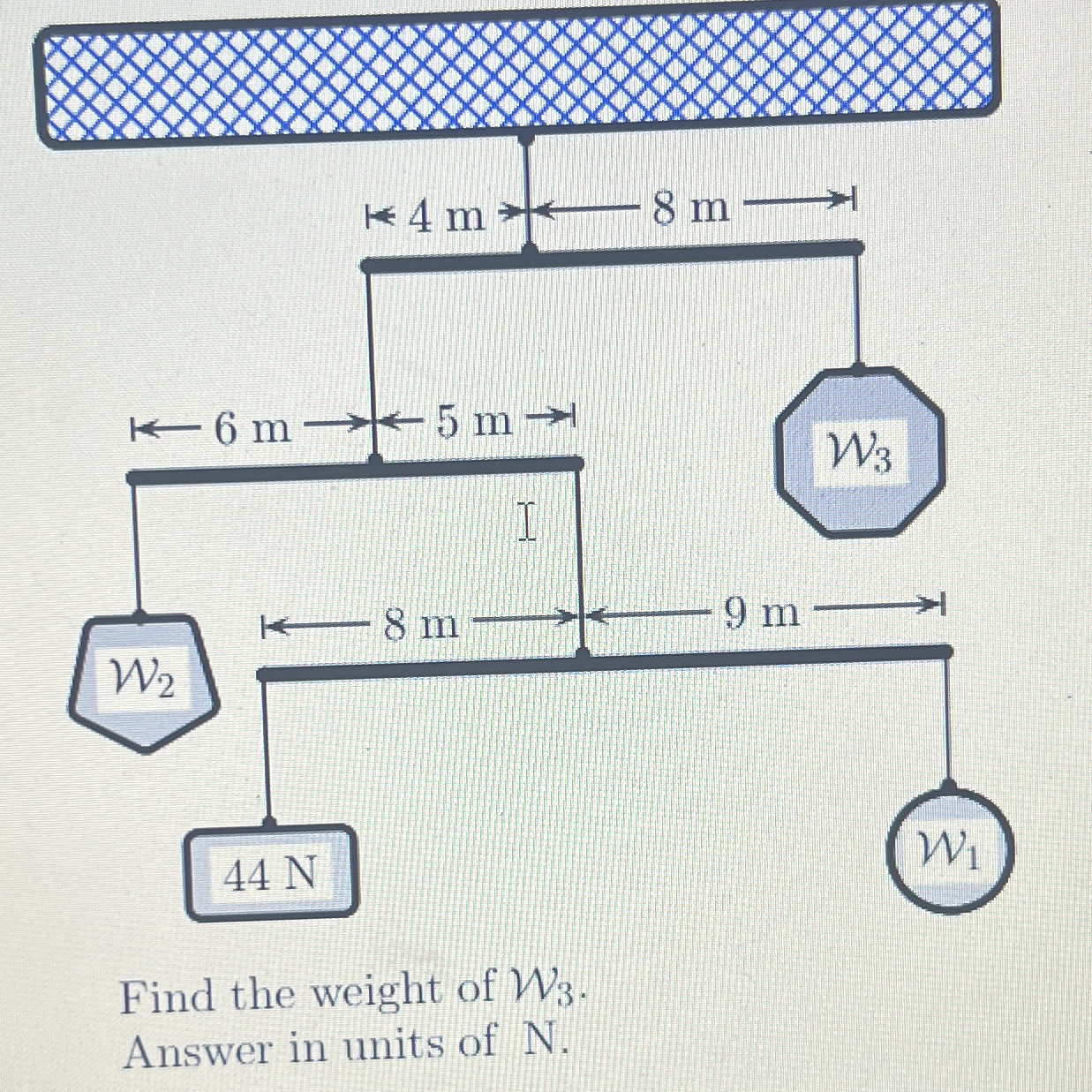 Find the weight of W 3 . Answer in units of N .