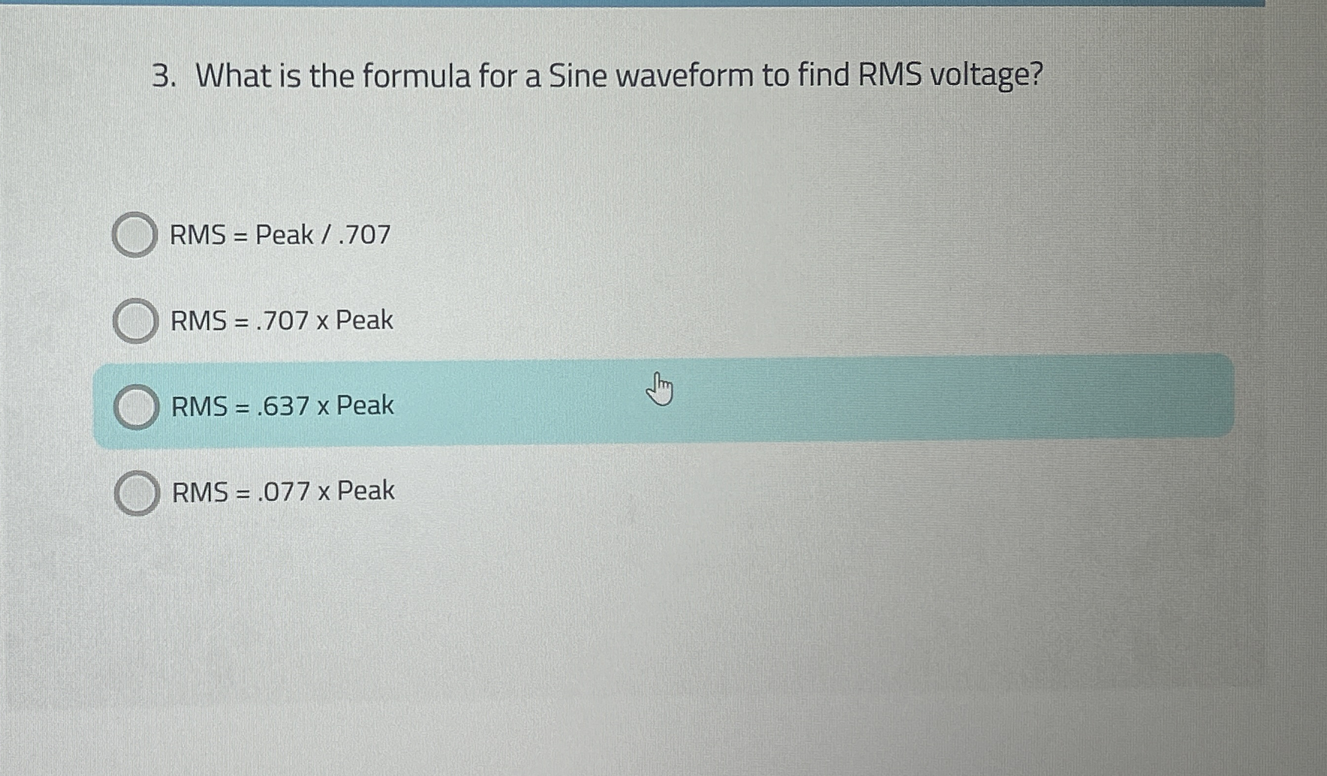 What is the formula for a Sine waveform to find