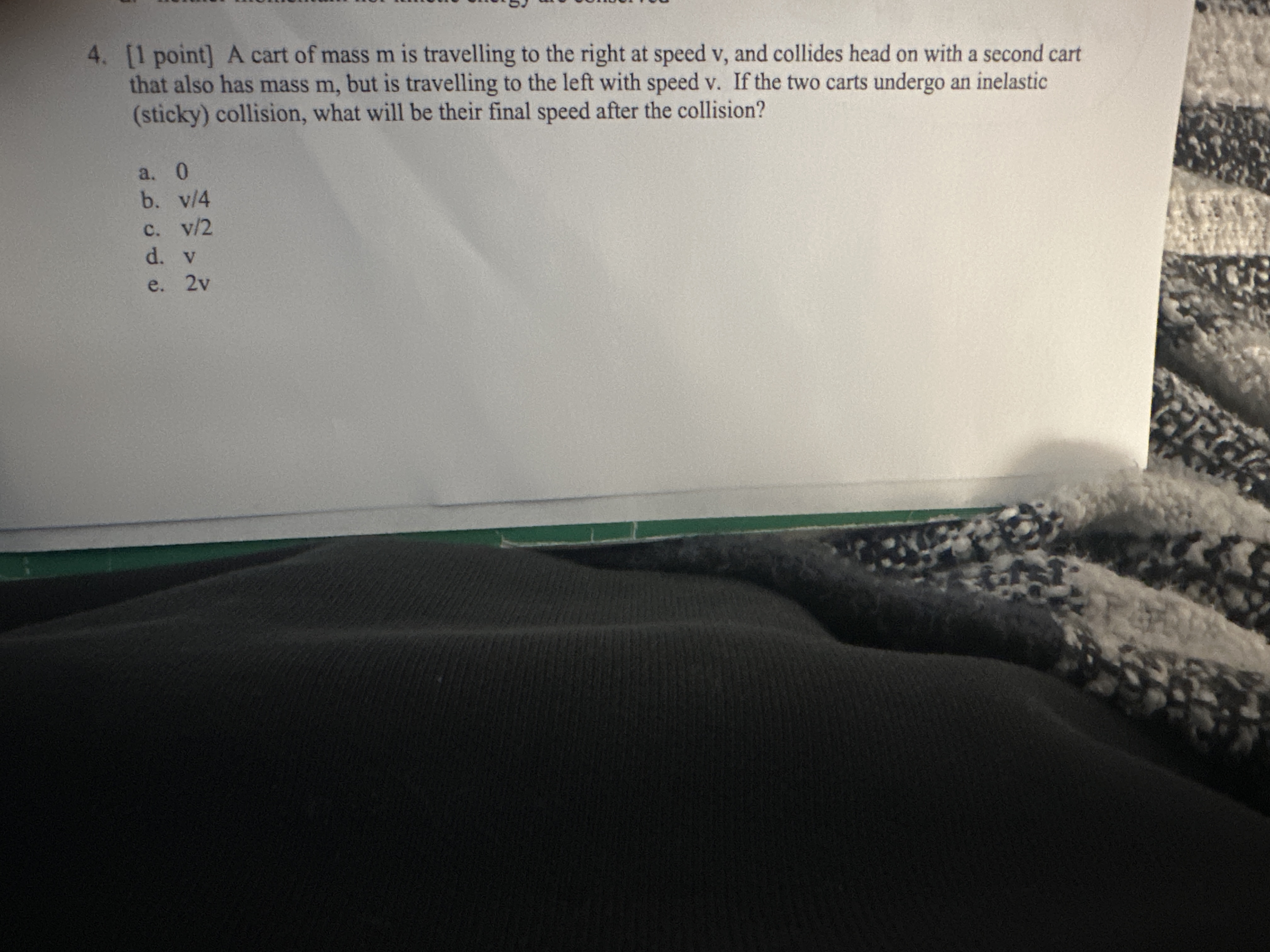 4 . [ 1 point ] A cart of mass \ ( m \ ) is