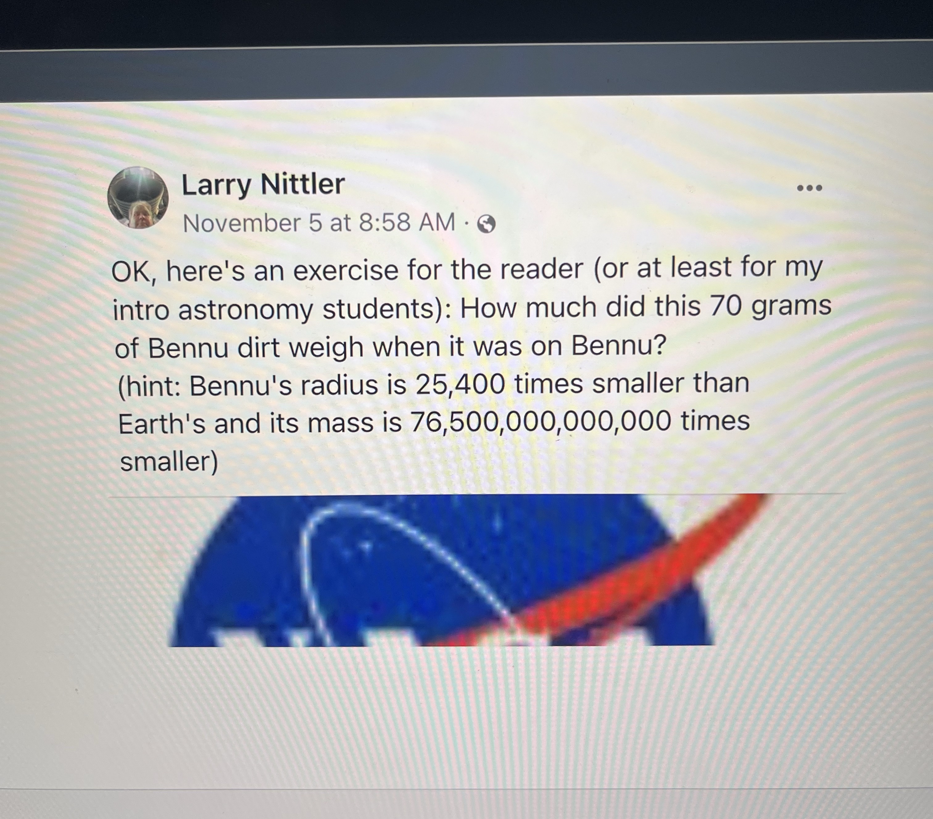 Larry Nittler November 5 at 8 : 5 8 AM - ( A ) OK