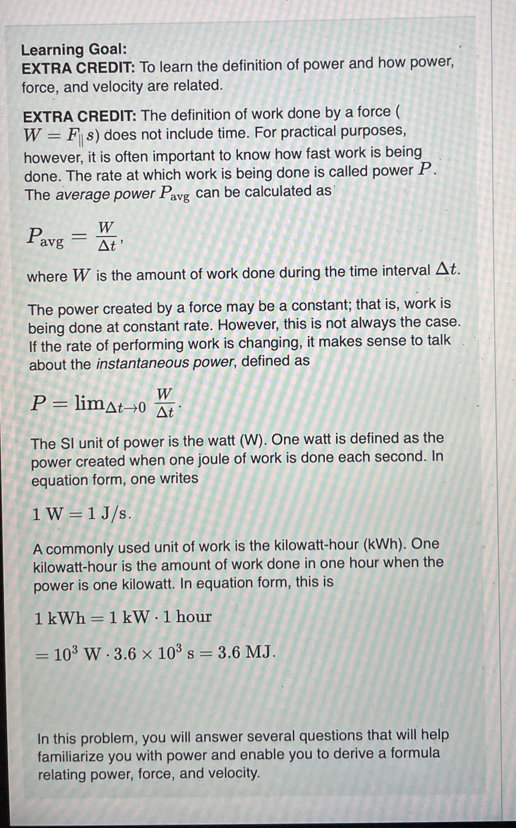 Learning Goal: EXTRA CREDIT: To learn the