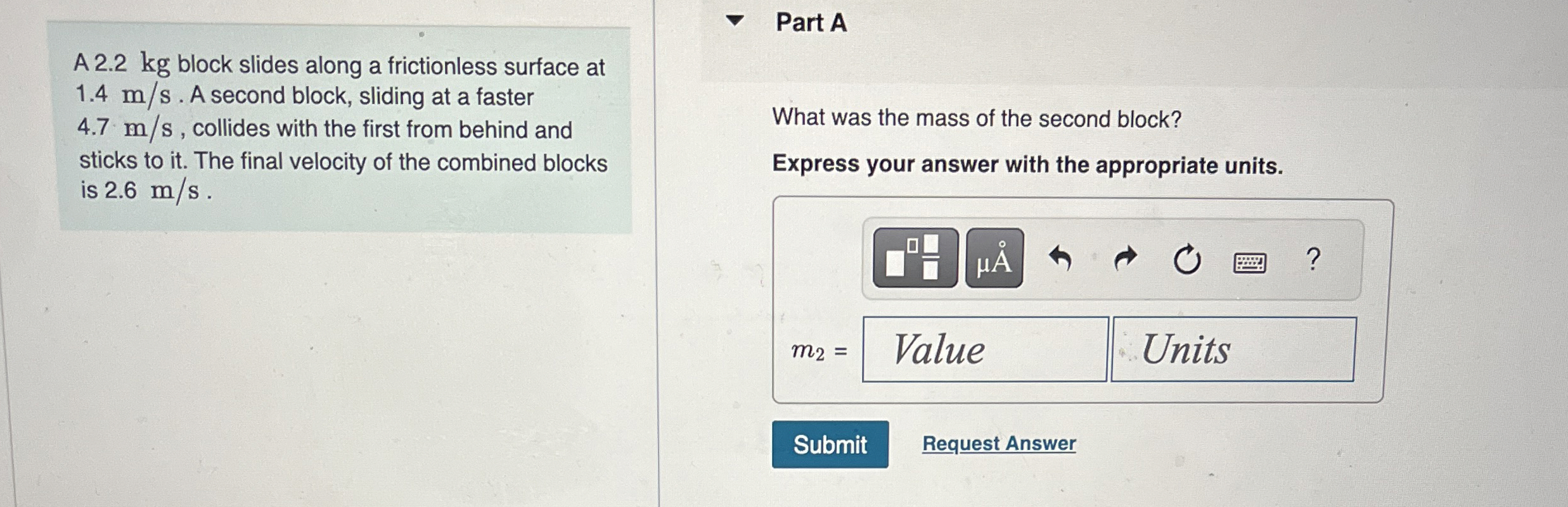 A 2 . 2 kg block slides along a frictionless