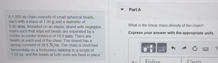 A 1 . 0 0 5 m chain consists of small spherical