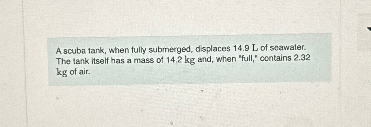 A scuba tank, when fully submerged, displaces 1 4