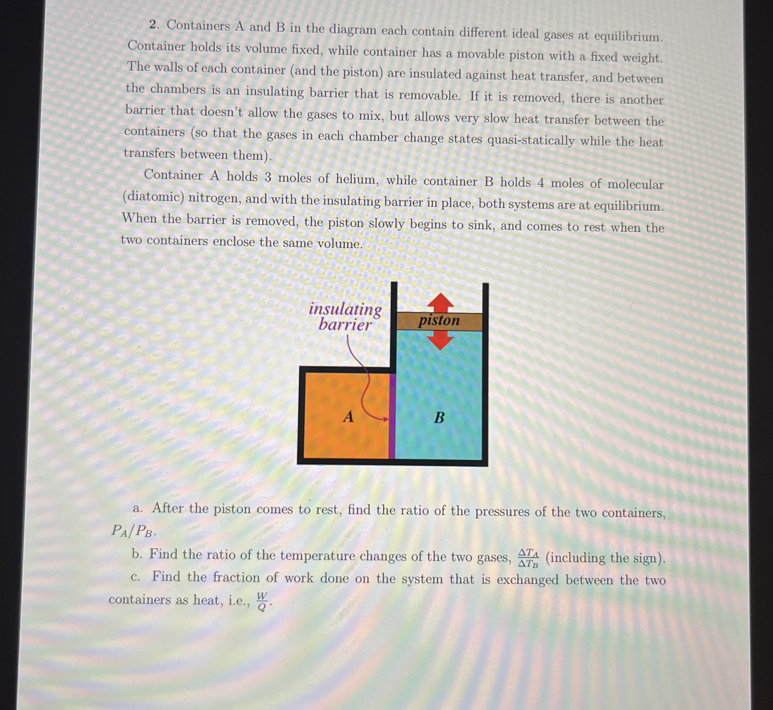 Containers A and B in the diagram each contain